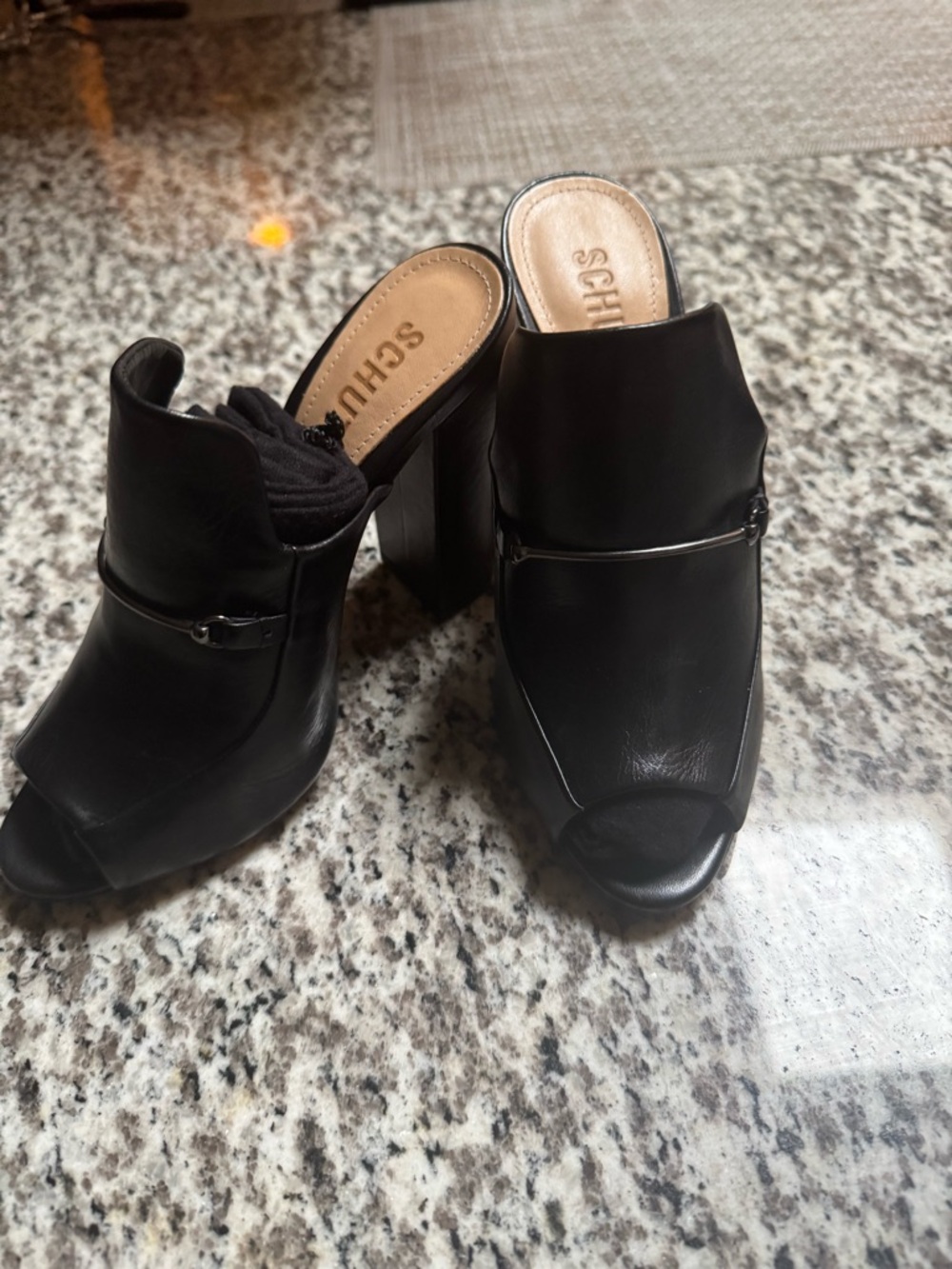 SCHUTZ Black Leather Platform Mule Heels